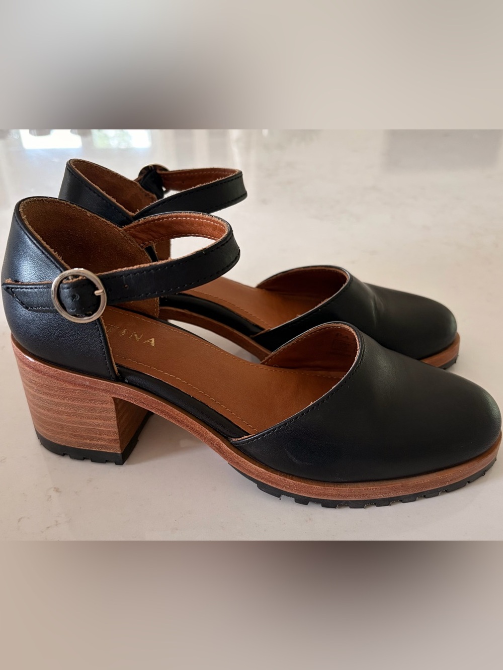 Patina Black Leather Heel Sandals